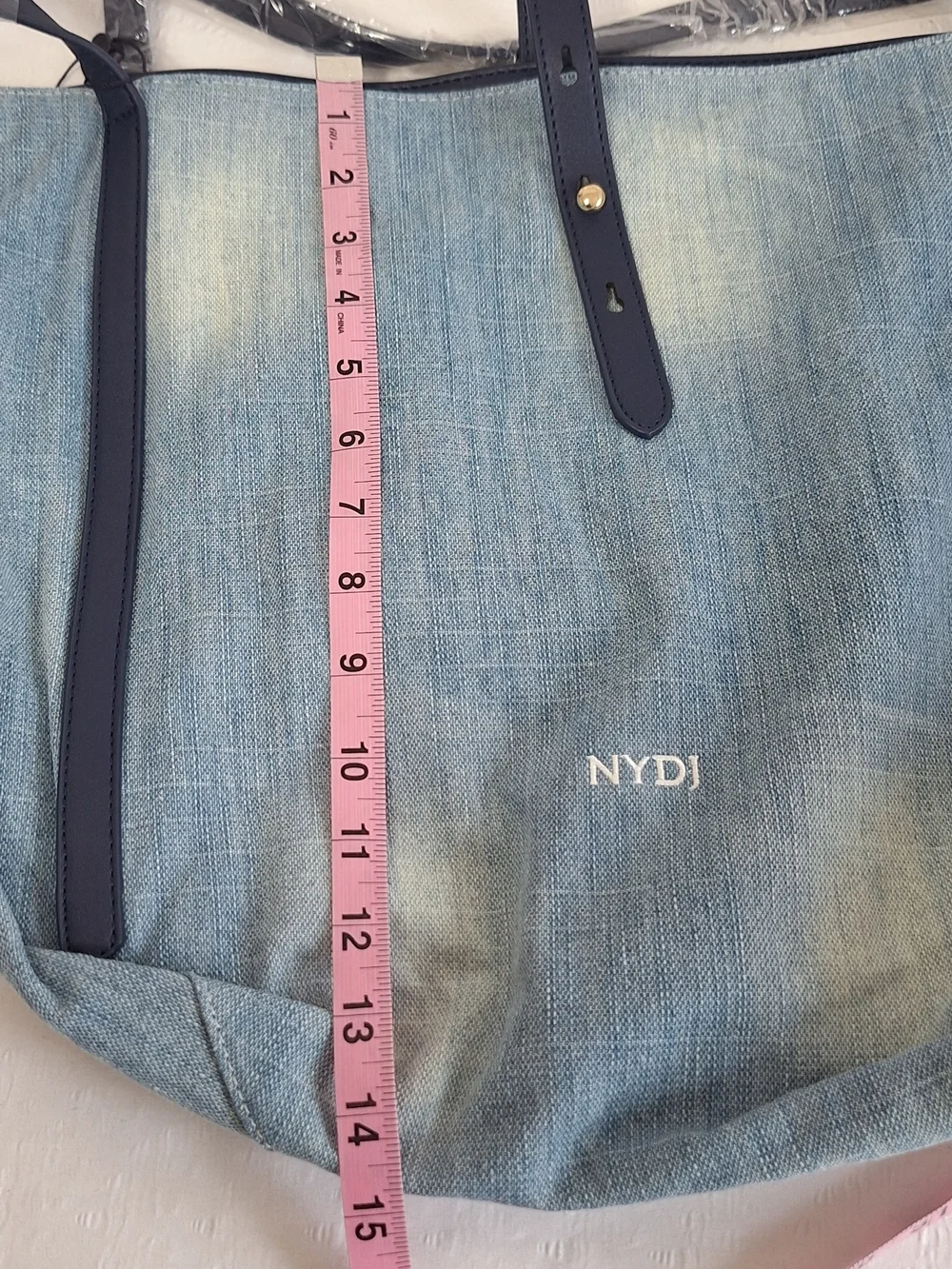 NWT NYDJ Blue Denim Tote Bag with Navy Trim
